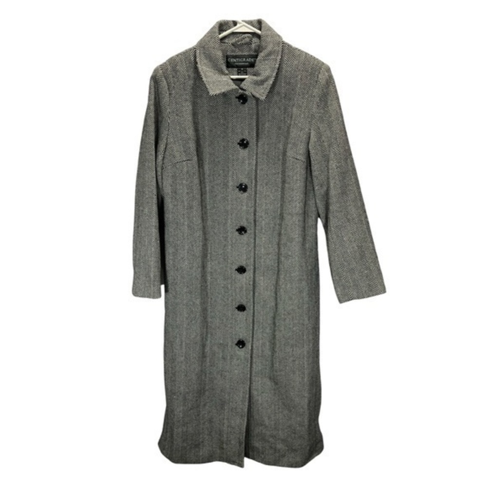 Vintage Centigrade Outerwear Women’s Black Herringbone 100% Wool Trench Coat